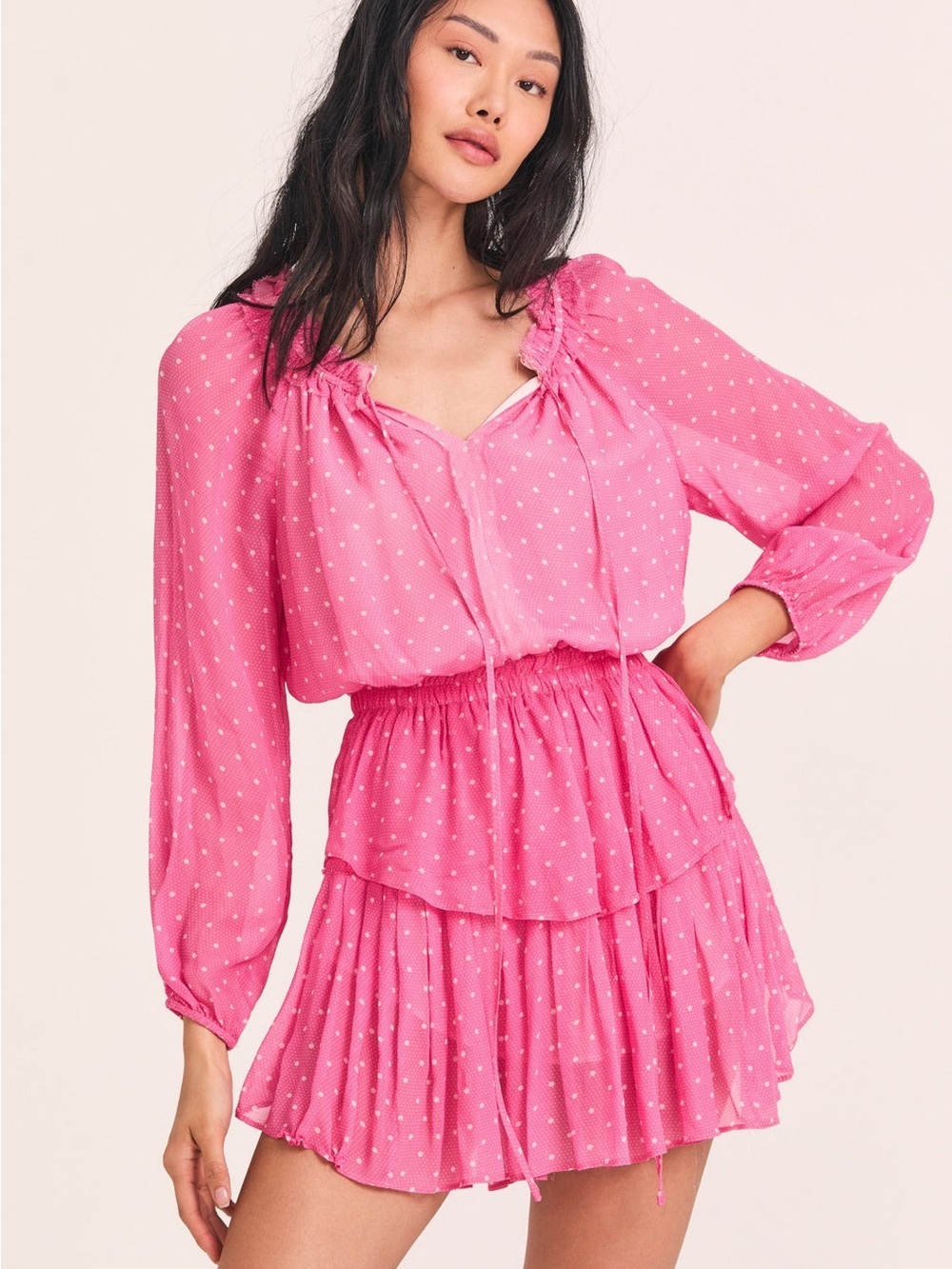 LoveShackFancy Popover Dress Cherry Polka Dot Mini XS $425
